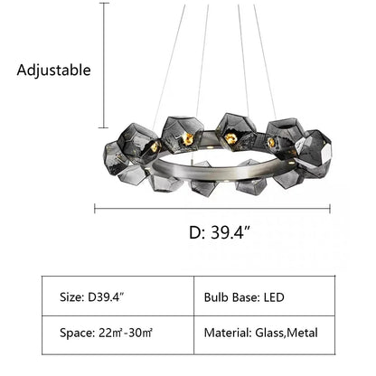Nordic Minimalist Glass Circle Art Chandelier for Living/Dining Room/Bedroom