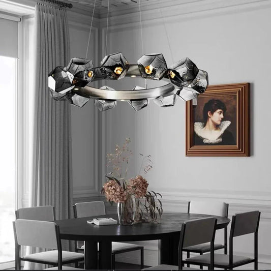 Nordic Minimalist Glass Circle Art Chandelier for Living/Dining Room/Bedroom