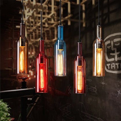 Nordic Wine Bottle Multi-Color Glass Bar Chandelier