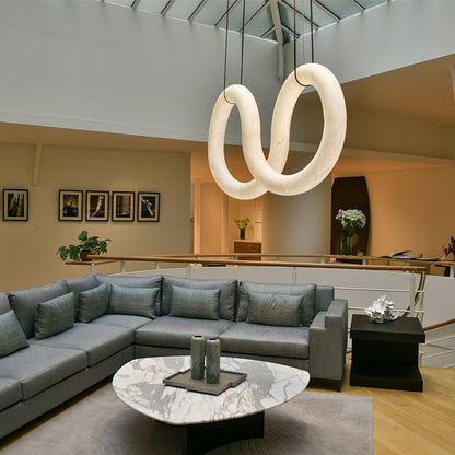 Oslo Infinity Symmetrical Alabaster Pendant Light For Living Room, Modern Designer Chandelier