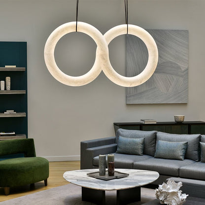 Oslo Infinity Symmetrical Alabaster Pendant Light For Living Room, Modern Designer Chandelier