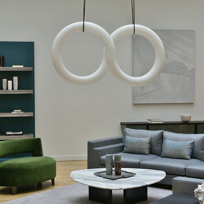 Oslo Infinity Symmetrical Alabaster Pendant Light For Living Room, Modern Designer Chandelier