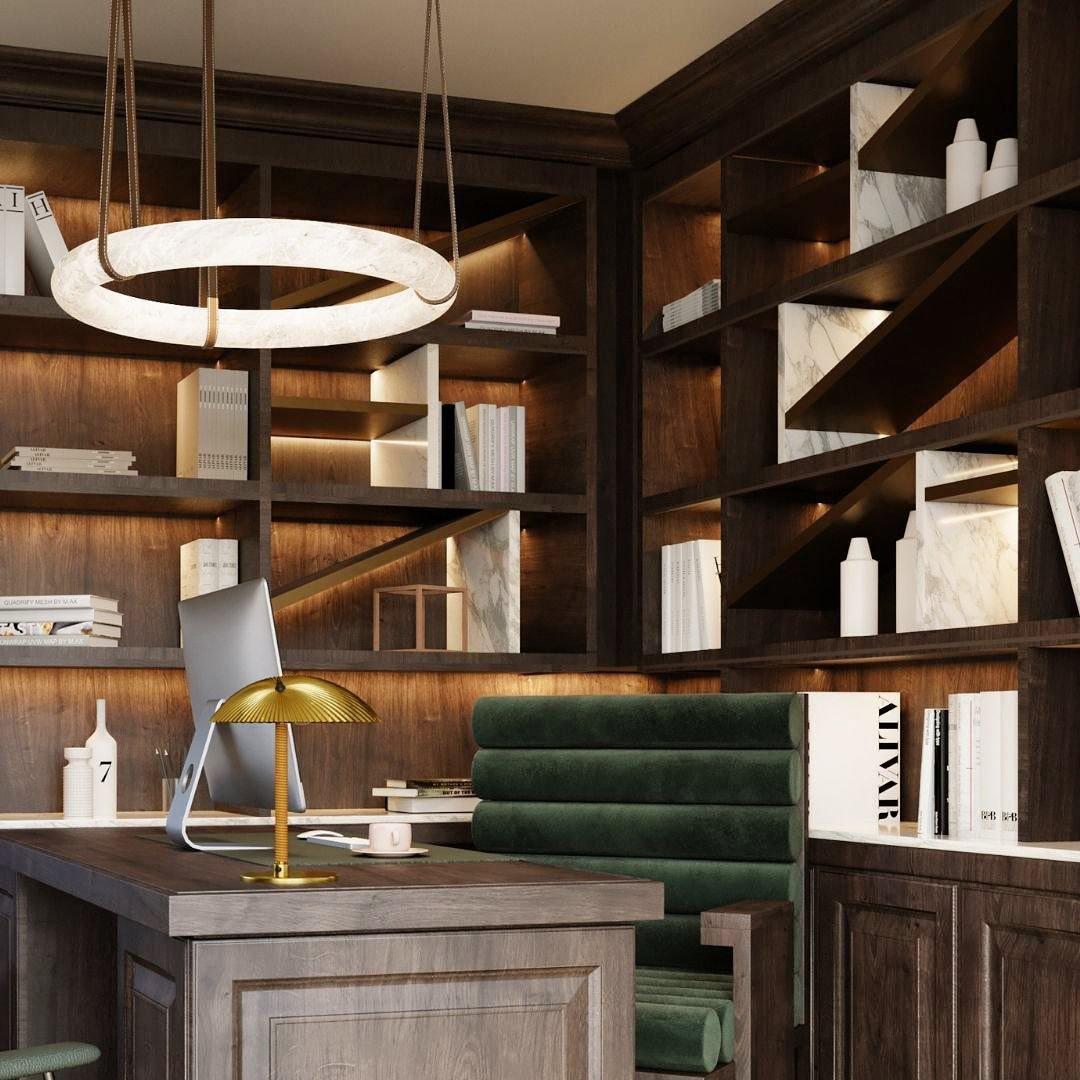 Oslo Pendant Alabaster Chandelier, Halo Ring Chandelier With Leather