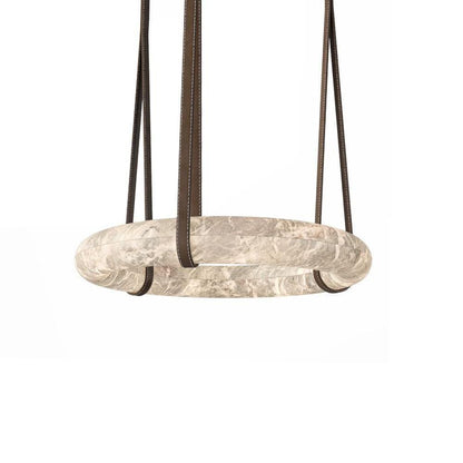 Oslo Pendant Alabaster Chandelier, Halo Ring Chandelier With Leather