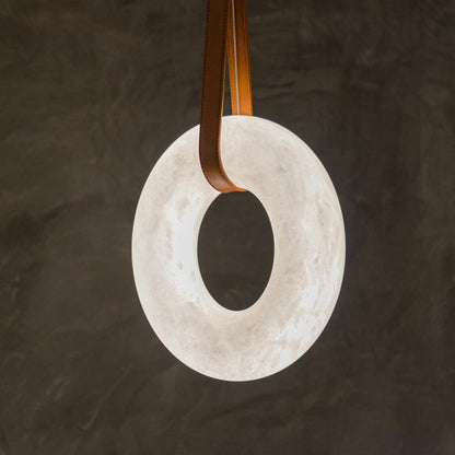 Oslo Pendant Alabaster Chandelier, Halo Ring Chandelier With Leather