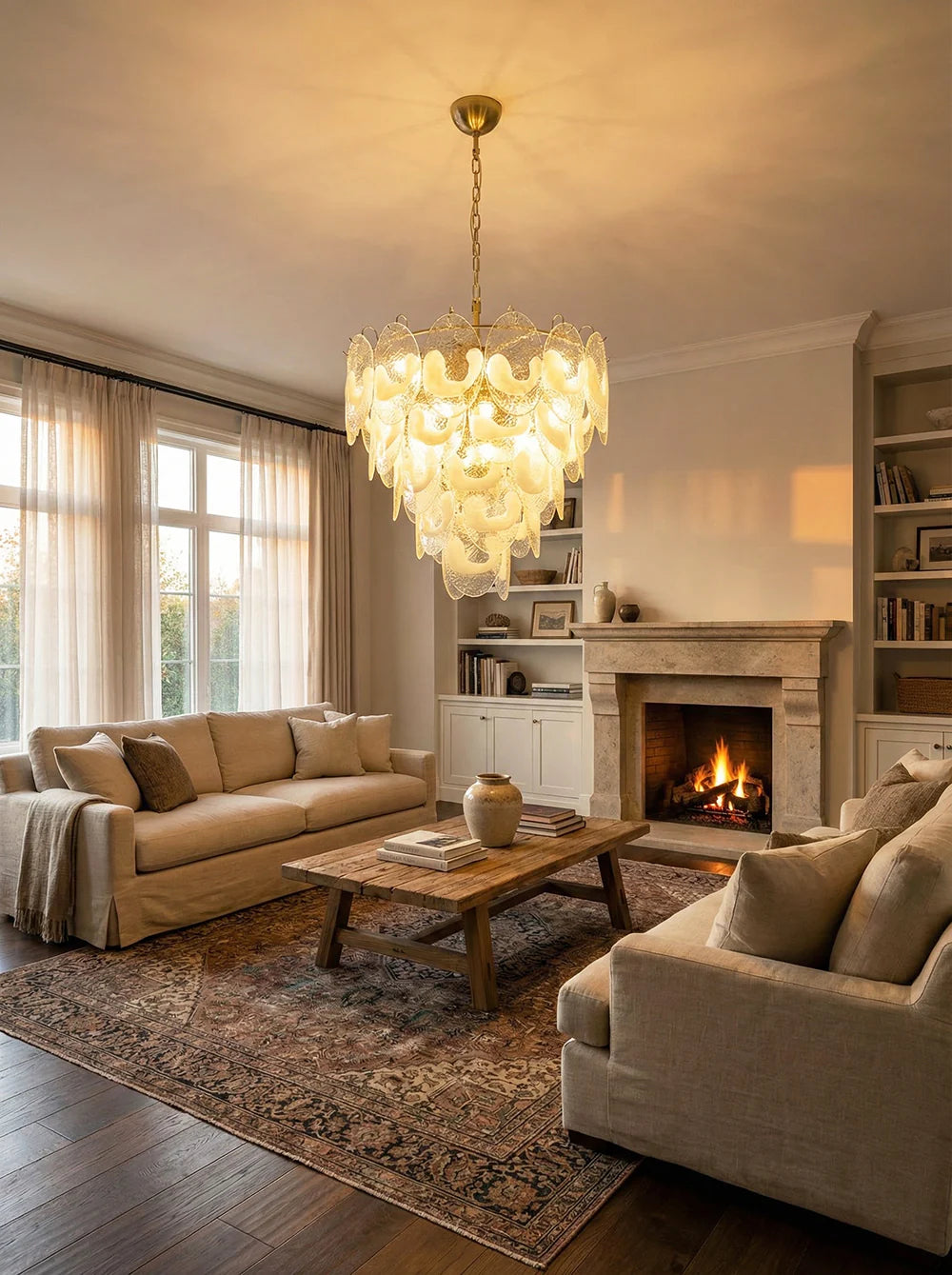 Oval Transparent Glass U Shape White Chandelier