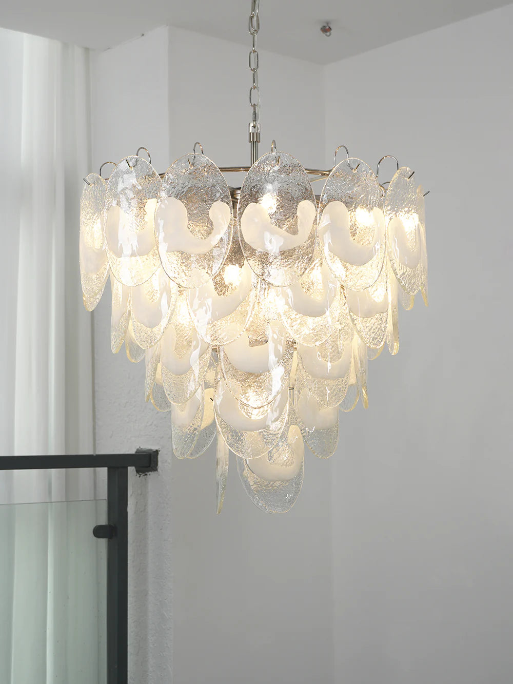 Oval Transparent Glass U Shape White Chandelier