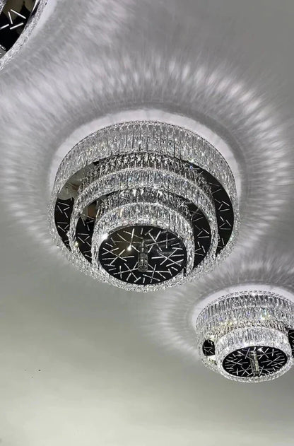 Oversized Modern Creative Flush Mount Round Multi-layers Crystal Pendant Chandelier for Living/Dining Room/Hallway