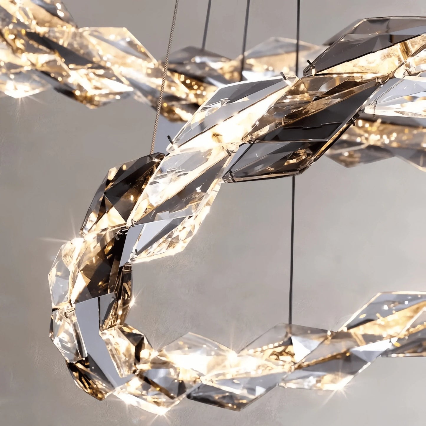 Oversized Multi-Tiered Rings Crystal Chandelier Modern Clear and Grey Crystal Ceiling Light Fixture For Staircase/Foyer/Hallway/Entryway