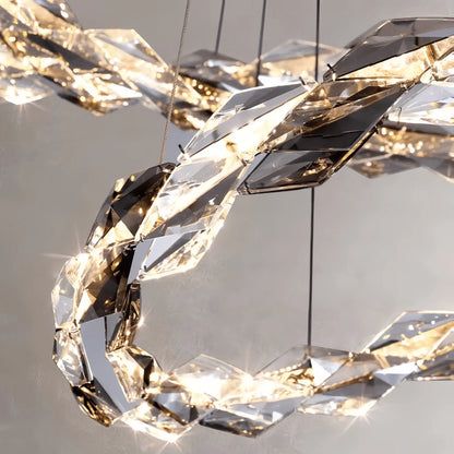 Oversized Multi-Tiered Rings Crystal Chandelier Modern Clear and Grey Crystal Ceiling Light Fixture For Staircase/Foyer/Hallway/Entryway
