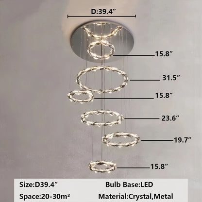 Oversized Multi-Tiered Rings Crystal Chandelier Modern Clear and Grey Crystal Ceiling Light Fixture For Staircase/Foyer/Hallway/Entryway