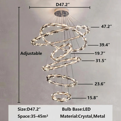 Oversized Multi-Tiered Rings Crystal Chandelier Modern Clear and Grey Crystal Ceiling Light Fixture For Staircase/Foyer/Hallway/Entryway