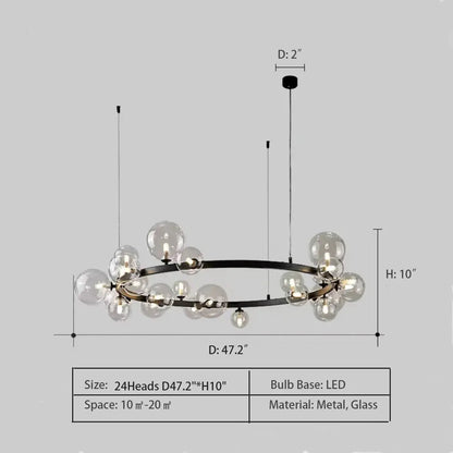 Oversized Nordic Black Iron Glass Bubble Collection Chandelier Suit for Living/Dining Room