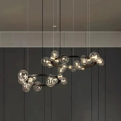 Oversized Nordic Black Iron Glass Bubble Collection Chandelier Suit for Living/Dining Room