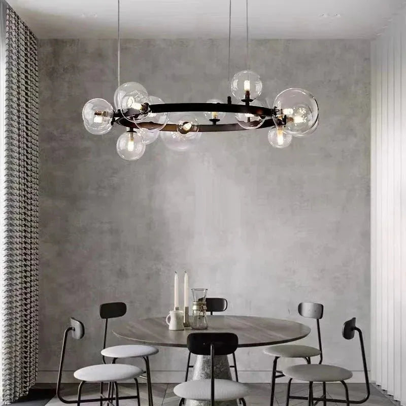 Oversized Nordic Black Iron Glass Bubble Collection Chandelier Suit for Living/Dining Room