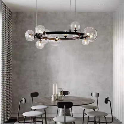 Oversized Nordic Black Iron Glass Bubble Collection Chandelier Suit for Living/Dining Room