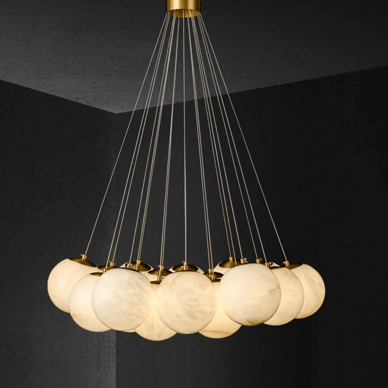 Post Modern Alabaster Globe Ceiling Pendant Light, Alabaster Chandelier Over Dining Table
