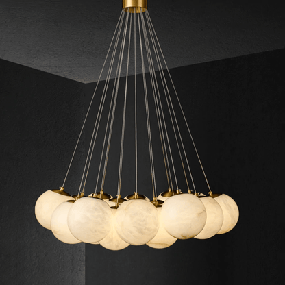 Post Modern Alabaster Globe Ceiling Pendant Light, Alabaster Chandelier Over Dining Table