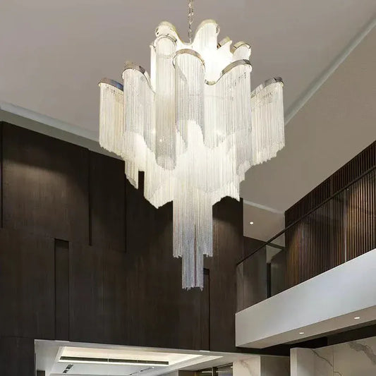 Post-Modern Extra Large Stainless Steel Long Tassel Chandelier