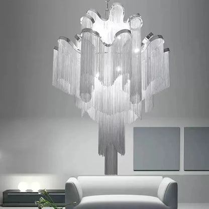 Post-Modern Extra Large Stainless Steel Long Tassel Chandelier