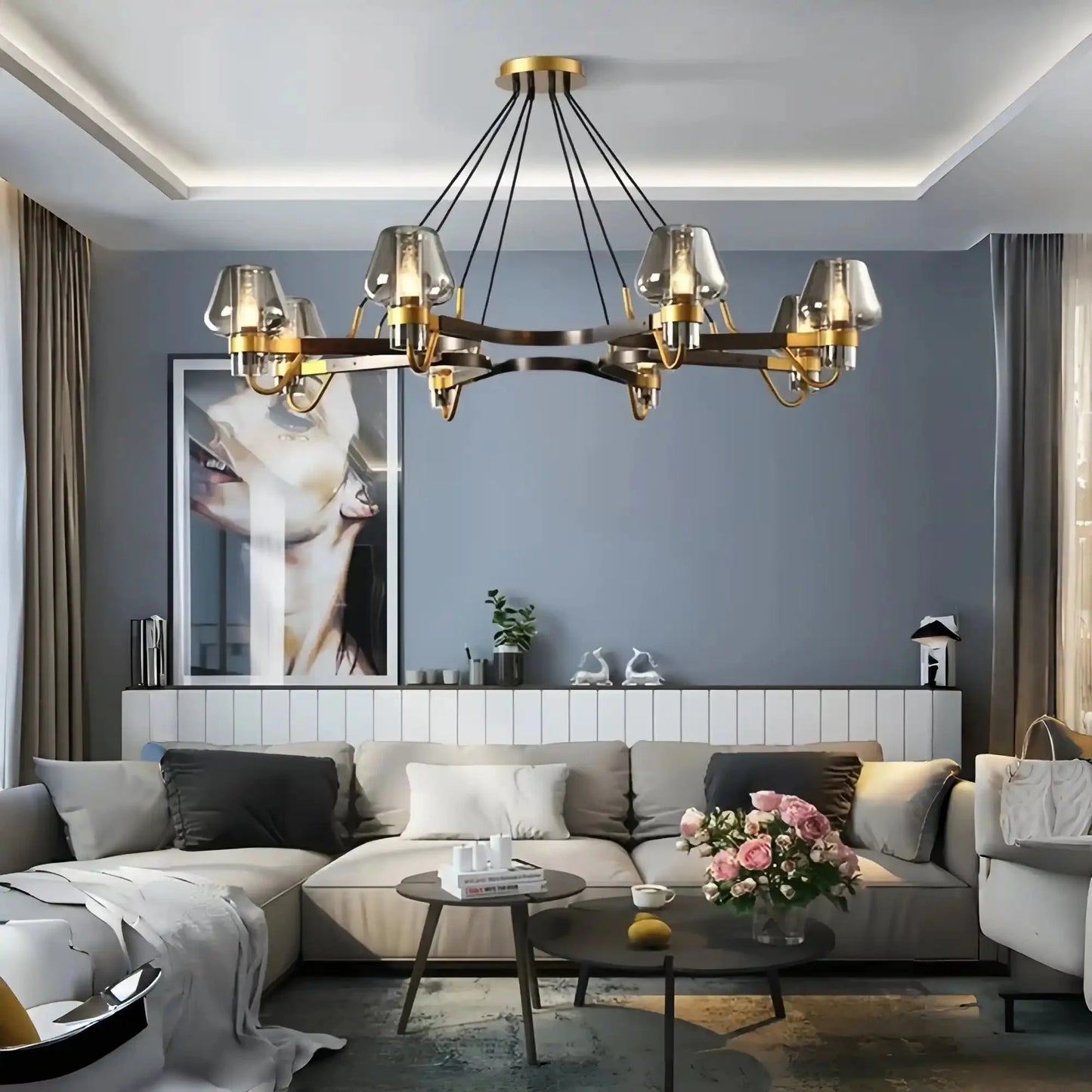 Post-modern Light Luxury Full Brass Chandelier for Living Room/Bedroom