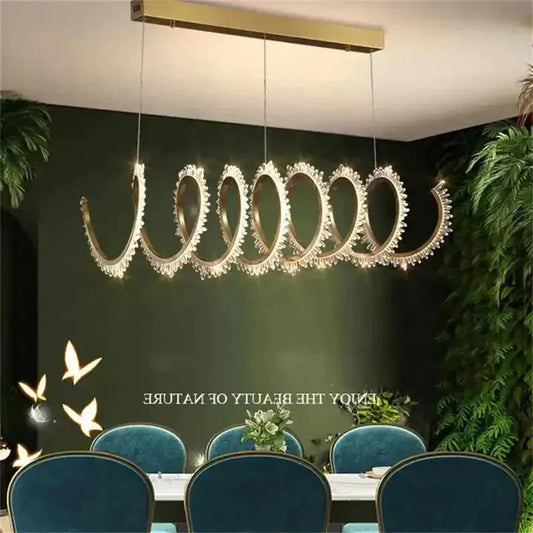 Rorie Modern Rock Crystal Spiral Chandelier, Island Chandelier
