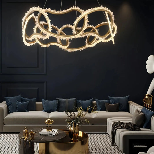 Rose Rock Crystal Multi-ring Chandelier Modern Chandelier Restaurant