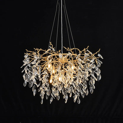 Round Gold Clear Modern Crystal Branch Chandelier