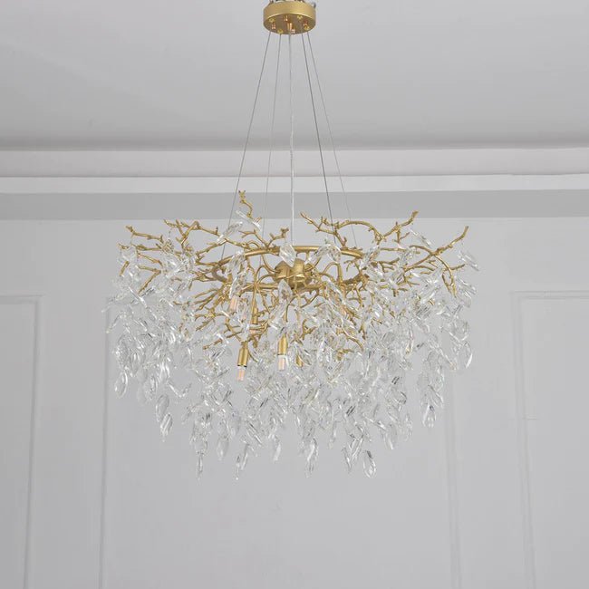 Round Gold Clear Modern Crystal Branch Chandelier