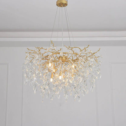 Round Gold Clear Modern Crystal Branch Chandelier
