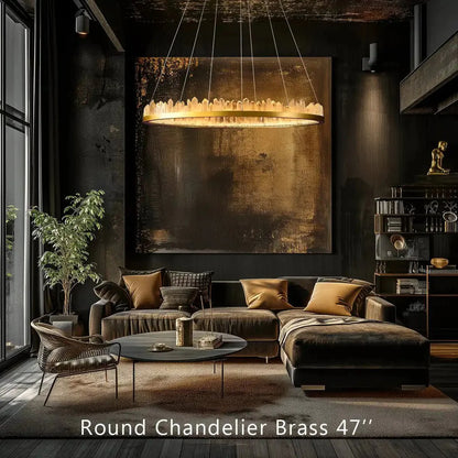 Round Modern Chandelier Brass & Clear Geode Quartz Crystal Hanging Light