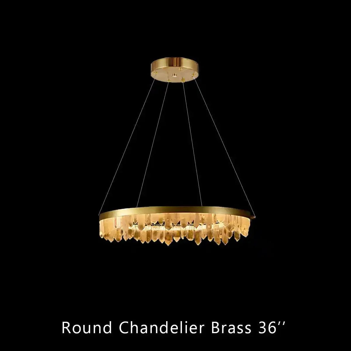 Round Modern Chandelier Brass & Clear Geode Quartz Crystal Hanging Light