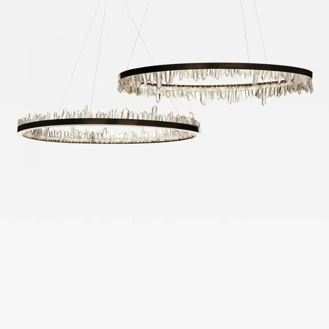 Round Modern Chandelier Brass & Clear Geode Quartz Crystal Hanging Light