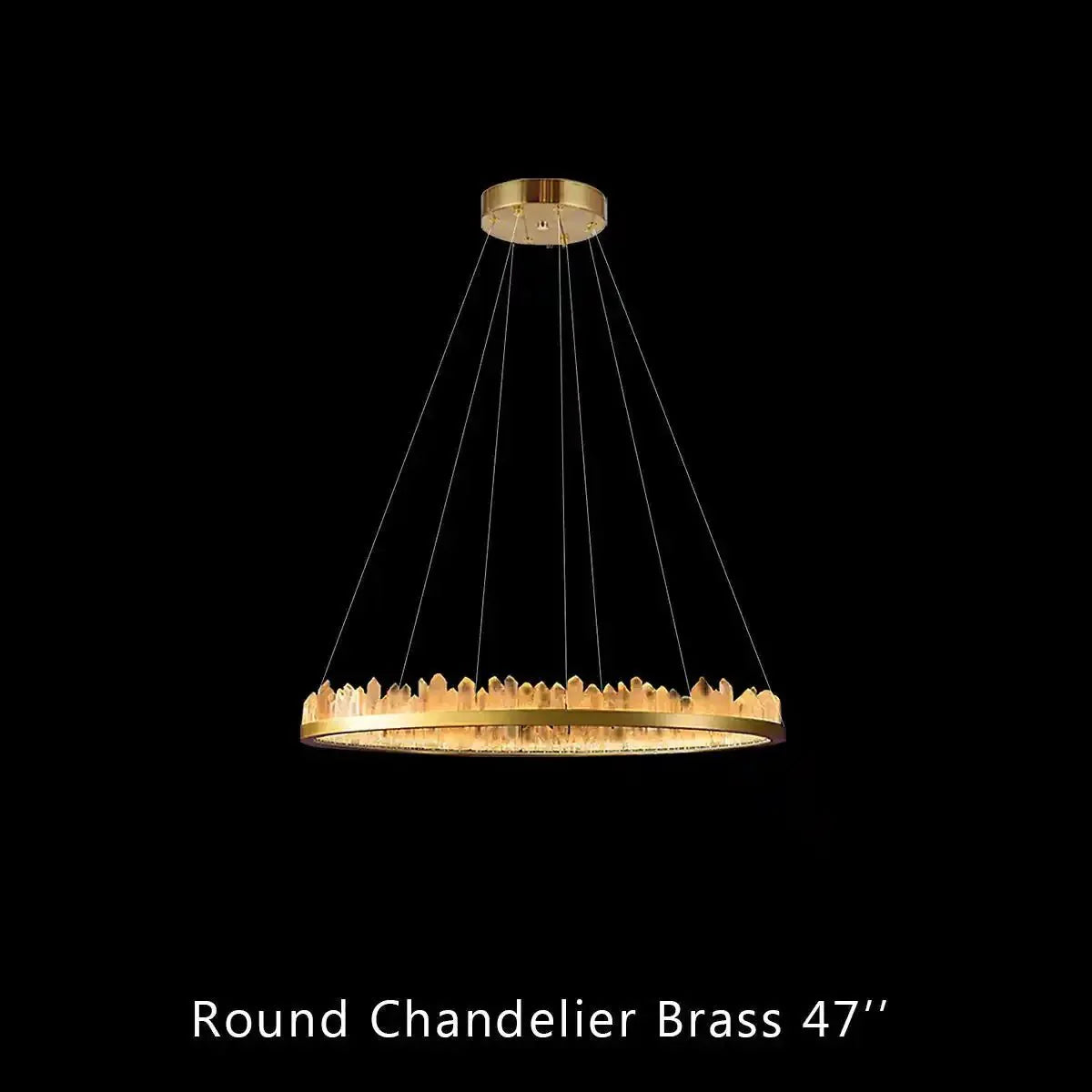 Round Modern Chandelier Brass & Clear Geode Quartz Crystal Hanging Light