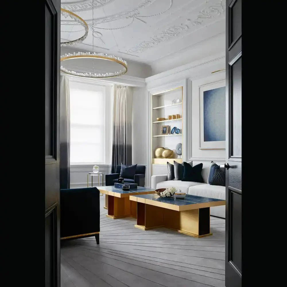 Round Modern Chandelier Brass & Clear Geode Quartz Crystal Hanging Light