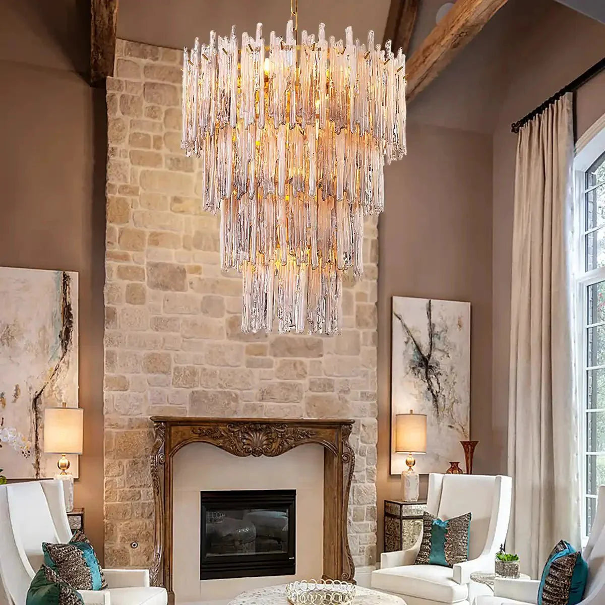 Saint Roch Modern Glass Chandelier Brass & Glass