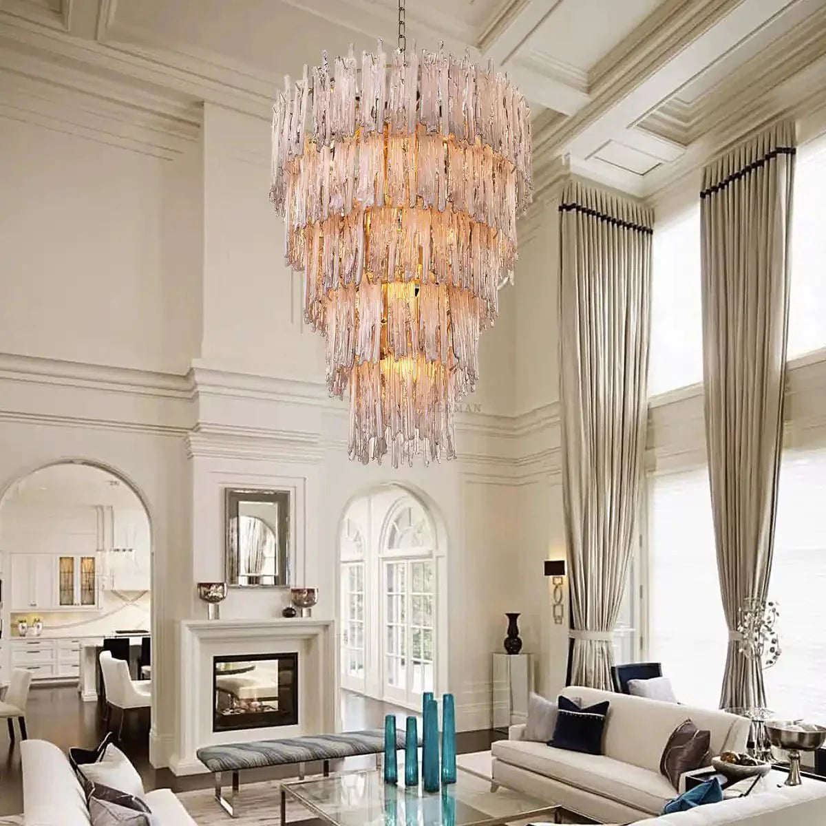 Saint Roch Modern Glass Chandelier Brass & Glass