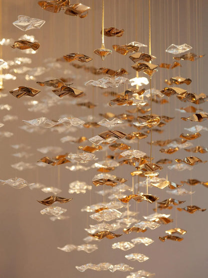 San De Chandelier, Modern Square Glass Spiral Long Pendant Chandelier