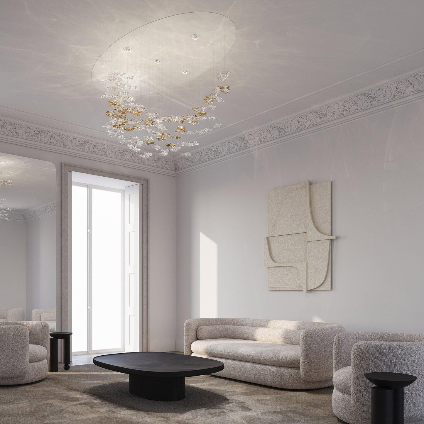 San De Chandelier, Modern Square Glass Spiral Long Pendant Chandelier