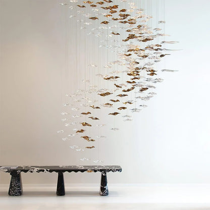 San De Chandelier, Modern Square Glass Spiral Long Pendant Chandelier
