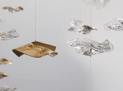 San De Chandelier, Modern Square Glass Spiral Long Pendant Chandelier