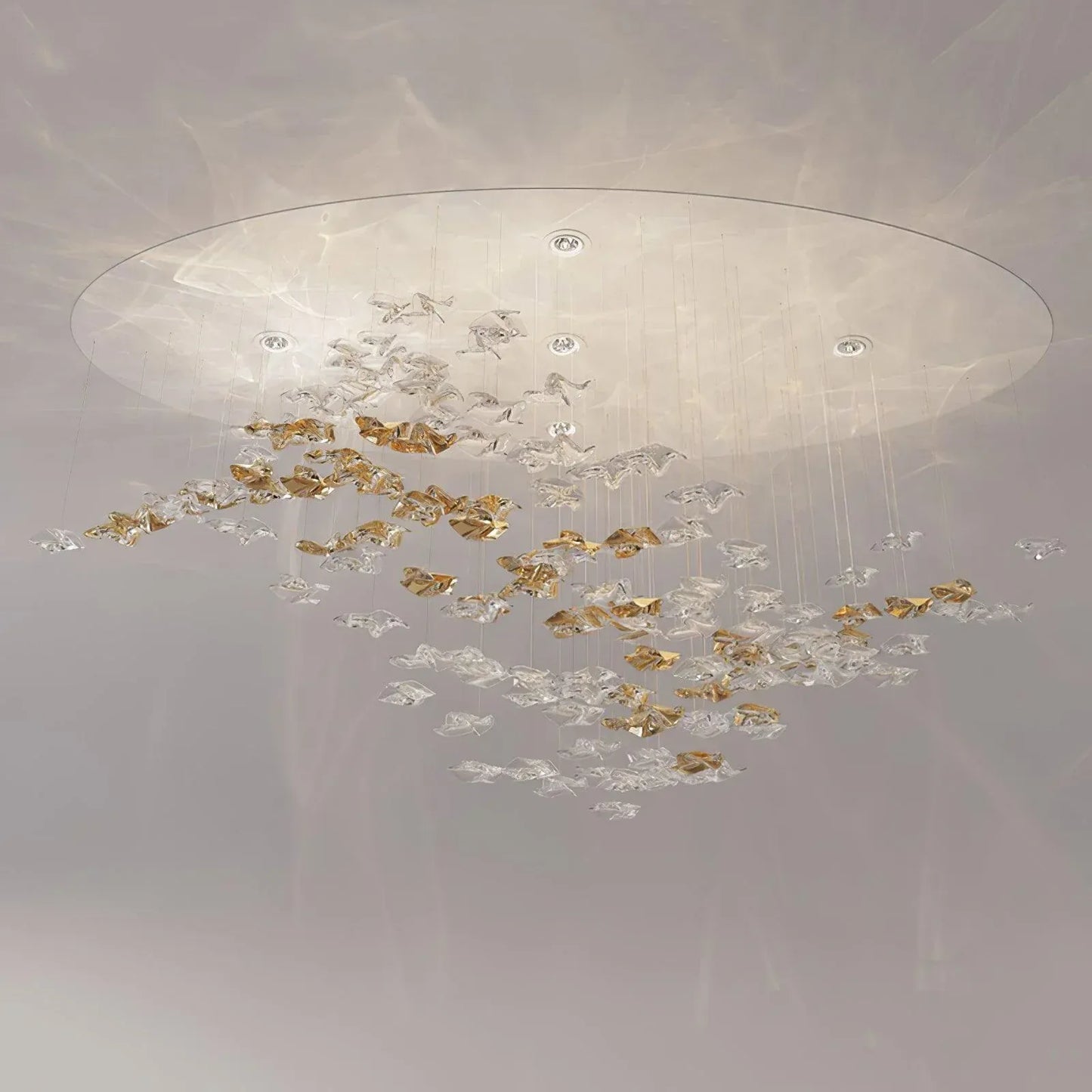 San De Chandelier, Modern Square Glass Spiral Long Pendant Chandelier