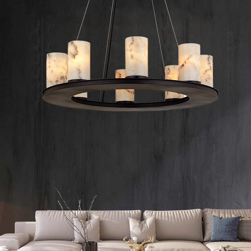 Scarlett Modern Round Industrial Candelabra Round Black Alabaster Chandelier