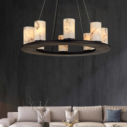 Scarlett Modern Round Industrial Candelabra Round Black Alabaster Chandelier