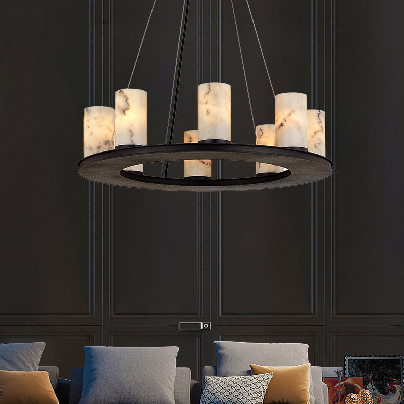 Scarlett Modern Round Industrial Candelabra Round Black Alabaster Chandelier