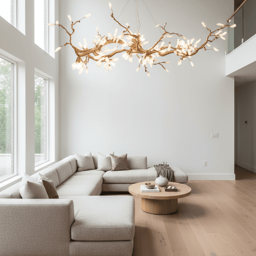 Selenite Crystal Blossom Branching Tree Chandelier