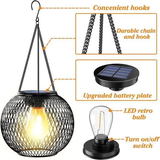 Simple Solar-Powered Metal Hanging Garden Lamp