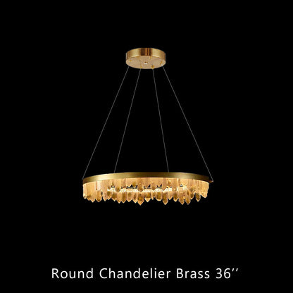 36 Inch Round Brass Modern Geode Quartz Crystal Chandelier