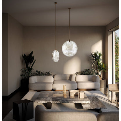 Soho Real Alabaster Disc Pendant Light, Pendant Lamp For Hallway, Staircase