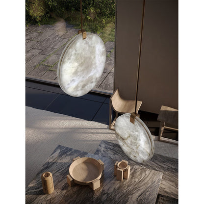 Soho Real Alabaster Disc Pendant Light, Pendant Lamp For Hallway, Staircase